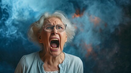 Old Woman screaming uncontrollably, reached the end of her rope - obrazy, fototapety, plakaty