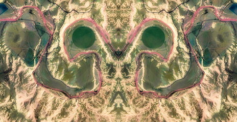  the crazy owl,  abstract symmetrical photograph of the deserts of U.S.A, from the air, conceptual...