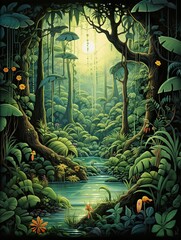 Whimsical Jungle Jingles: Rainforest-inspired Nursery Rhyme Art In a Playful Landscape