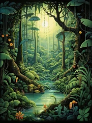 Fotobehang Whimsical Jungle Jingles: Rainforest-inspired Nursery Rhyme Art In a Playful Landscape © Michael