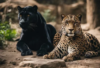 Tuinposter Black panther onca and jaguar relaxing in the zoo Almaty Kazakhstan © ArtisticLens