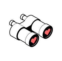 Binoculars with love. You see love through binoculars. Hearts in a telescope. valentine's day concept postcard