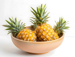 Pineapple in bowl isolated on white background with clipping path.