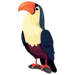 Bird of colorful set. This alluring illustration of a cartoon toucan ready to transport viewers to faraway, exotic destinations, showcased on a clean white canvas. Vector illustration.
