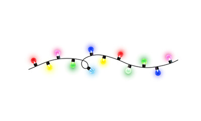 Light bulbs and Christmas lights are shown isolated on a transparent background. Stock royalty free. PNG