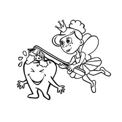 Tooth fairy brushing and washing tooth, vector illustration