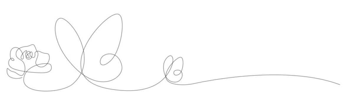 one continuous line art of butterfly and flower. editable stroke