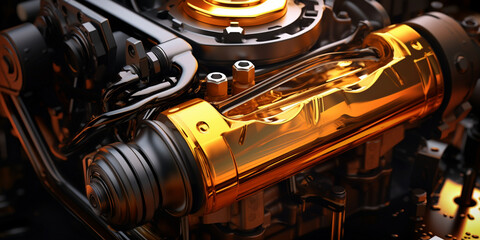 Automobile internal combustion engine, Oil wave splashing in Car engine with lubricant oil. 