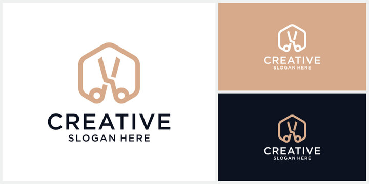 Scissors barber haircut salon logo design template