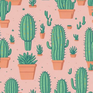 seamless pattern of graffic cactus