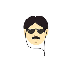 Men with mustache, sunglasses, and earphone