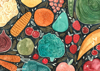 A pattern of fruit and vegetables