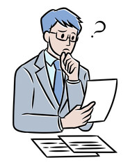 書類を見て悩んでいる男性のイラスト素材	