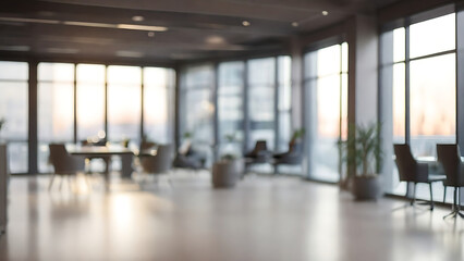 blurred background of a modern office interior with panoramic windows and beautiful lighting, Blurred office meeting room, blurred office background, Bg,  Generative AI - Powered by Adobe