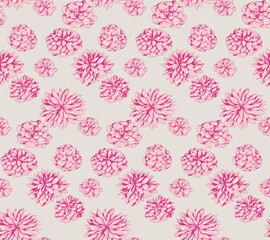 Fototapeta na wymiar Seamless pattern stylized flowers peonies, dahlias. Abstract, artistic, gently floral on a light background. Vector hand drawn. Design for fashion, fabric, textiles, printing