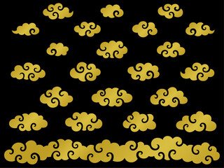 中華風の金の雲のセット