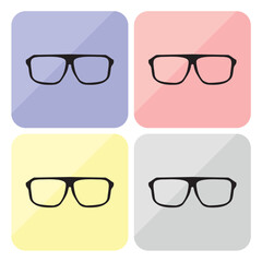 Glasses vector set with black thick holder hipster illustration isolated on white background. Medical huge eye glasses shilouette collection. Sign of intelligence, secretary or school teacher