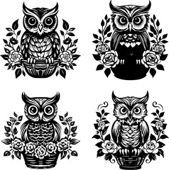 owl silhouette, owl png, owl svg, bird png, bird svg, owl vector, bird vector, animal, cartoon, owl, set, vector, bird, icon, cat, illustration, dog, cute, baby, funny, head, fun, bear, character, pan