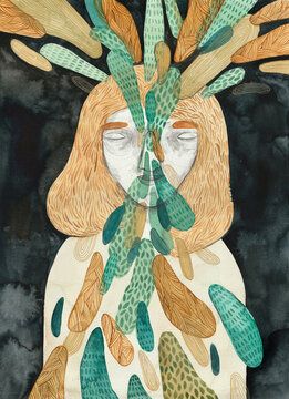 A woman taking long breaths to relax