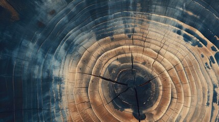 Generative AI, Abstract watercolor wood stump rings or circles. Drawn poster design with blue, brown and beige colors. 