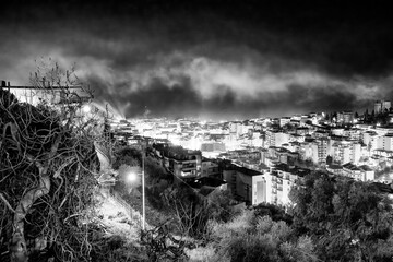 Night aerial view of the beautiful city of Sanremo, Italy