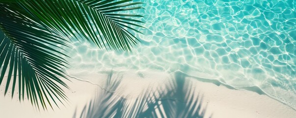 Fototapeta na wymiar Tropical Beach View with Clear Water and Palm Shadows. Generative ai