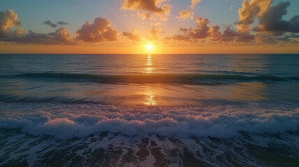 Fototapeta na wymiar Sunrise over the ocean. Beach. Beautiful seascape. Panoramic view of beautiful sunset over the sea. Beautiful seascape. Panoramic view of beautiful sunset over the sea. Sunsets over. Sunset sky clouds