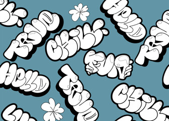 Graffiti style sketch words background pattern