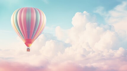 Fototapeta na wymiar Pastel-colored hot air balloon floating in the cloudy sky.