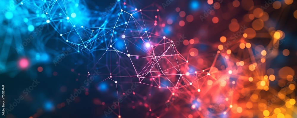 Poster dynamic network connections with abstract digital nodes. generative ai