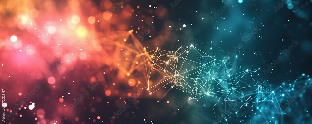 Poster dynamic network connections with abstract digital nodes. generative ai