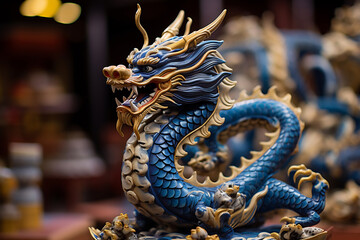 Fototapeta premium Blue Chinese Dragon symbol of 2024. Chinese New Year