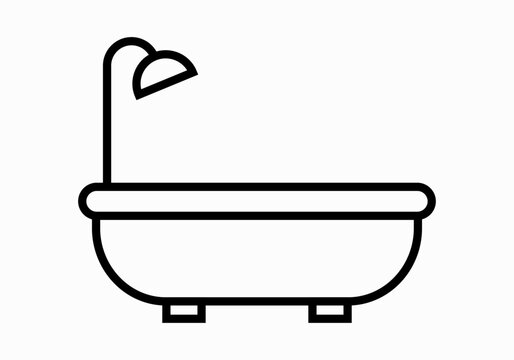 Icono negro de una bañera en fondo blanco.
