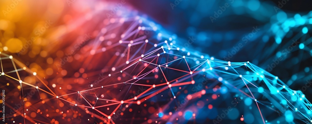 Poster dynamic network connections with abstract digital nodes. generative ai