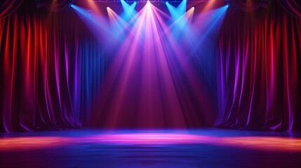 Theater Stage Illuminated by Colorful Spotlights. Generative ai