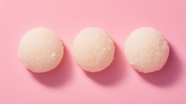 Generative AI, photo of mochi on the table background. Traditional Japanese dessert, top view, flat lay	