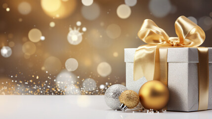 Christmas background with Gold and white present box