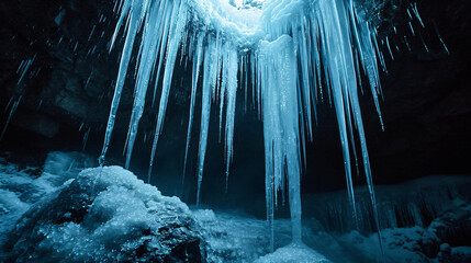 Clean water falling down from icicles