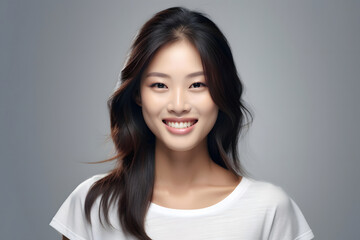 Obraz premium A smiling Asian woman beautifully rendered in sepia tones on an empty background, with a vintage-inspired aesthetic enhanced by sharp, defined lines Generative AI.