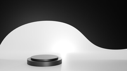 3D Rendering abstract black and white background with podium