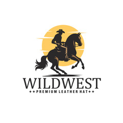 silhouette cowboy riding horse vintage logo vector graphic illustration