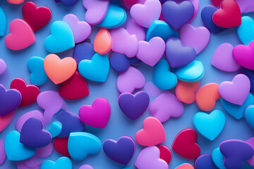 Colorful rainbow love heart pattern illustration. Diverse hearts background print. Valentine's day holiday backdrop texture