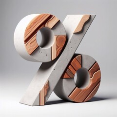 Percent mark shape created from concrete and wood. AI generated illustration