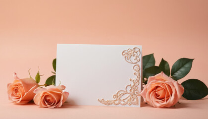 Valentine’s Day postcard with roses: A white postcard surrounded by beautiful roses, perfect for Valentine’s Day messages