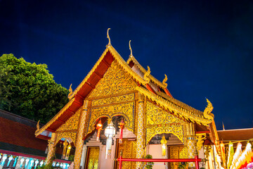 Wat Phra That Haripunchai Woramahawihan during Loy Krathong festival, in Lapmhun, Thailand