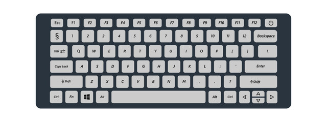 Modern electronic technology the keyboard. Device with buttons for typing and control. Keyboard graphic sign in vector flat