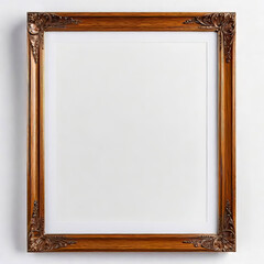 Fototapeta premium Blank beautiful wooden photo frame isolated on white background near white wall, empty copy space,