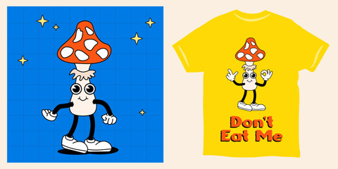 Mushroom retro cartoon character mascot illustration