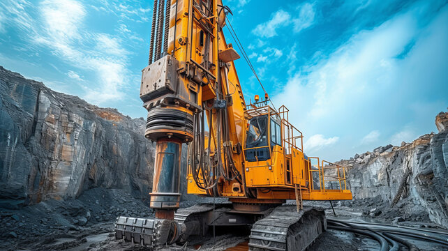 Hydraulic drilling machine at the construction site. Pile field. Modern drilling rig, generative ai