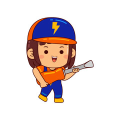 cute electrician girl cartoon character